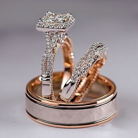 Marriage Ring, Elegant Couple, Couple Ring, Three Rings, Ring Men, Wedding Proposal, Zircon Ring, Fashion Ring, Couple Rings