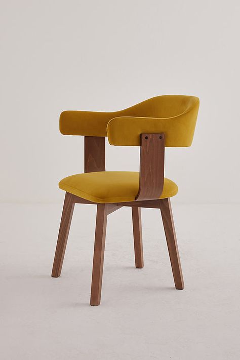 Crafted from solid beech wood upholstered in luxuriously soft velvet, this chair lends a serene touch to any dining room. Yellow Dining Chairs, Dining Chairs Uk, Luxury Dining Chair, Yellow Fits, Anthropologie Uk, Dining Chair Design, Interior Design Business, Oak Dining Table, Wood Dining Chairs