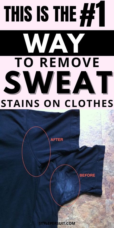 Sweat stains on clothing can be a common and frustrating issue, but there are effective methods to tackle and eliminate them. Whether your favorite shirt has fallen victim to yellowish armpit stains or your workout gear is showing signs of wear, these tried-and-true methods can help restore your clothes to their former glory. Here is a stain removal guide to get sweat stains out of clothes #stains #clothes #laundry #cleaning Sweat Stains Out Of Clothes, How To Clean Underarms, Get Rid Of Sweat Stains, Remove Pit Stains, Stop Armpit Sweat, Remove Armpit Stains, Stains Out Of Clothes, Remove Sweat Stains, Armpit Stains