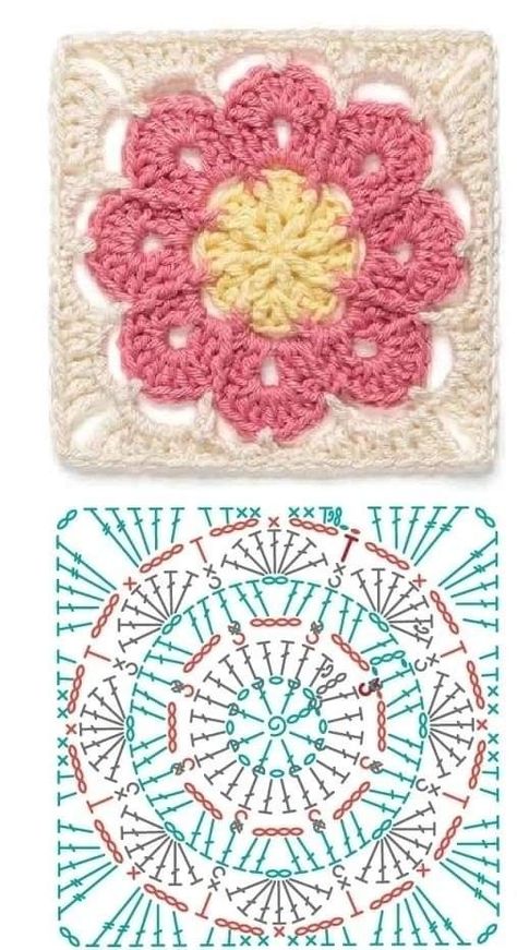 Virkning Diagram, Crochet Flower Squares, Crochet Butterfly Pattern, Granny Square Crochet Patterns, Granny Square Crochet Patterns Free, Crochet Bedspread Pattern, Crochet Earrings Pattern, Crochet Motif Patterns, Crochet Hexagon