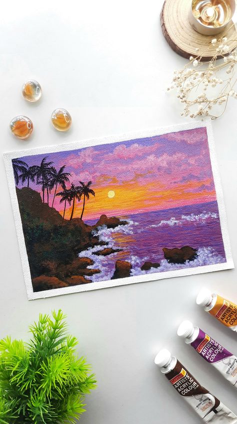 Acrylic Painting Scenery Beautiful, Secenry Painting, Painting Ideas On Canvas Scenery, Detailed Painting Ideas, Senary Painting Art, Painting Ideas Scenery, Aesthetic Painting Acrylic, Simple Scenery Painting, Acrylic Painting Scenery