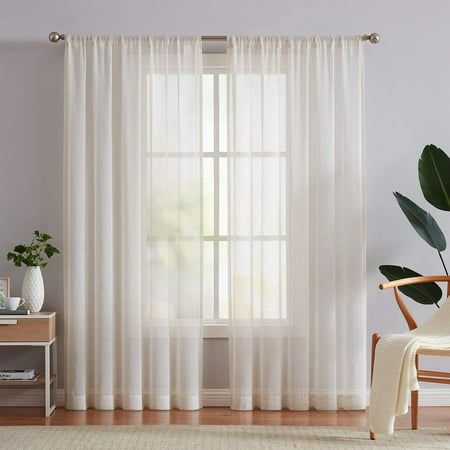 Curtain Panels Living Room, Linen Sheer Curtains, Living Room Retro, Long Living Room, Sheer Linen Curtains, Window Sheers, Vintage Window, White Sheer Curtains, Double Rod Curtains