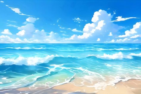 #sea #beach #sky #ocean #water #sand #summer #nature #tropical #landscape #clouds #horizon Ocean Background Aesthetic Laptop, Beach Drawing Anime, Beach Base Drawing, Ocean Wallpaper Horizontal, Anime Ocean Background, Beach Reference Drawing, Anime Beach Aesthetic, Sea Landscape Drawing, Beach Anime Background