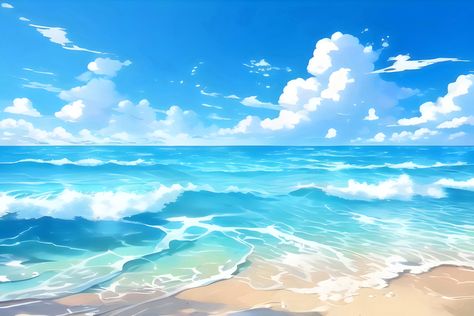 #sea #beach #sky #ocean #water #sand #summer #nature #tropical #landscape #clouds #horizon Ocean Background Aesthetic Laptop, Beach Drawing Anime, Beach Base Drawing, Ocean Wallpaper Horizontal, Summer Pc Wallpaper Aesthetic, Anime Ocean Background, How To Draw Beach, Beach Reference Drawing, How To Draw A Beach