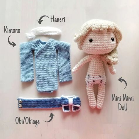 Amigurumi Patterns, Chibi Amigurumi Free Pattern, Crochet Chibi Doll Base Free Pattern, Crochet Kimono Outfit, Kimono Pattern Free, Anime Amigurumi, Amigurumi Anime, Crochet Kimono Pattern, Kimono Doll