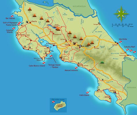 Maps of Costa Rica - Every map you need to plan your trip to Costa Rica Isla Del Coco, Tamarindo, San Jose, La Paz, Costa Rica, Costa Rica Map, Cocos Island, Best Scuba Diving, Costa Rica Vacation