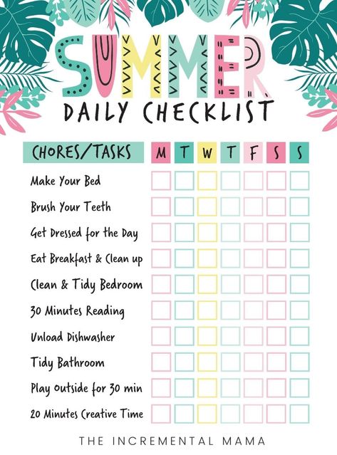 Keep your kids busy, happy, and on a routine this summer with this cute free printable summer chore chart for kids. Includes a summer chore list & ideas for getting your kids to help out this summer. Summer Chore Checklist For Kids, Cute Chore Chart Ideas, How To Make A Chore Chart, Summer Kid Chore List, Things For Kids To Do In The Summer, Cute Chores List, Toddler Chore Chart Ideas, Summer Activity List For Kids, Summer Reward Chart