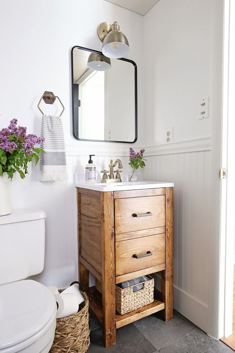 Rustic Bathrooms, Classic Modern Rustic, Modern Rustic Bathroom, Powder Room Ideas, Bathroom On A Budget, Powder Room Small, Small Bathroom Makeover, Cedar Chest, Downstairs Bathroom