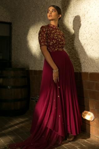 High Neck Anarkali Dress, High Neck Frocks, Simple Gowns Indian, Burgundy Anarkali, High Neck Lehenga, Simple Gown Designs Classy, Simple Gown Designs For Party, Classy Frocks, High Neck Anarkali