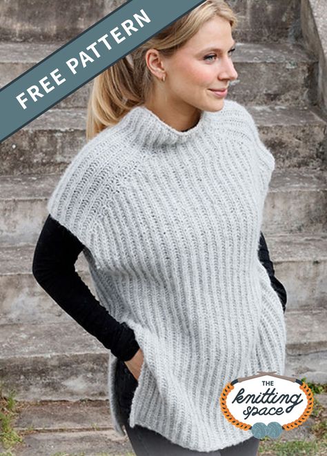 Easy Over Knitted Vest [FREE Knitting Pattern] Knitted Vest Patterns Free For Women, Easy Poncho Knitting Pattern, Pullover Sweater Knitting Pattern, Vest Knitting, Knit Vest Pattern Free, Fall Knitting Patterns, Free Knitting Patterns For Women, Vest Knit, Vest Pattern Free