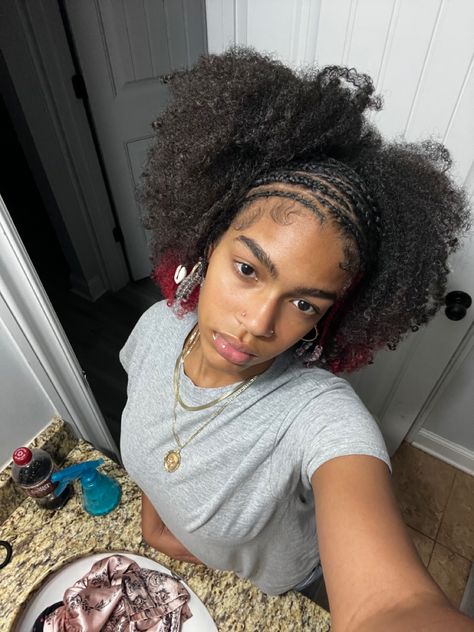 Cornrows In The Front Curly Hair In The Back, Braids With Natural Hair No Weave, Zigzag Braids, Short Braid Hairstyles, Braids In The Front Natural Hair, Short Braid, Cornrows Natural Hair, Natural Braided Hairstyles, Quick Natural Hair Styles