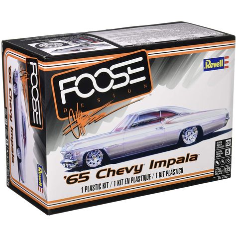 Find the Revell® Foose Design™ 1965 Chevy® Impala™ Model Kit at Michaels. The '65 Impala was the first of the fourth generation and featured many improvements over the earlier cars. With custom Foose designed wheels, a detailed customized engine and detailed interior with separate console, this kit makes a wonderful gift for the automotive enthusiast in your life. In the area of automotive design, there is no one today as popular as Chip Foose. Now in his second series on TV, his featured cars have become highly collectable. This 1965 Impala got the complete Foose makeover before being returned to the owner. The '65 Impala was the first of the fourth generation and featured many improvements over the earlier cars. With custom Foose designed wheels, a detailed customized engine and detailed Chevrolet Impala 1965, 65 Chevy Impala, 1965 Impala, 1965 Chevy Impala, Model Kits Hobbies, Model Rocketry, Revell Monogram, Mustang Lx, Chip Foose