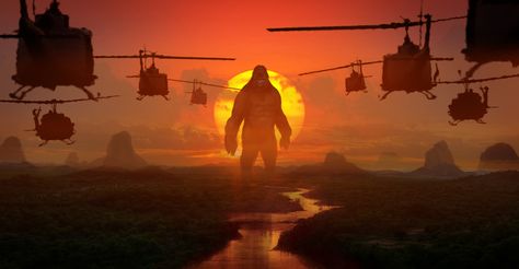 Flight of the Valkyries. This whole scene turned out super cool in the movie Island Concept Art, Skull Crawler, King Kong Skull Island, King Kong Movie, Lost Movie, Kong Art, Godzilla Franchise, Kong Skull Island, King Kong Vs Godzilla