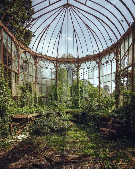 Green Abandoned Aesthetic, Ila Core, Fantasy Greenhouse, Vintage Greenhouse, Abandoned Greenhouse, Fantastic Architecture, Abandoned Mansion For Sale, Victorian Greenhouses, Green Academia
