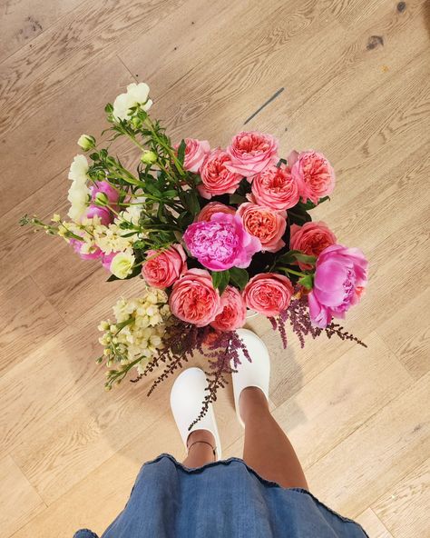 Bucket flowing with lush blooms 🌼🌸😌 _______ ps. The new @crocs 'Dylan Platform Clog' is every Florist's new dream shoe! 😍🤪 Clogs, Bloom Bar, Dream Shoe, New Crocs, Platform Clogs, Dream Shoes, Florist, Lush, Bar