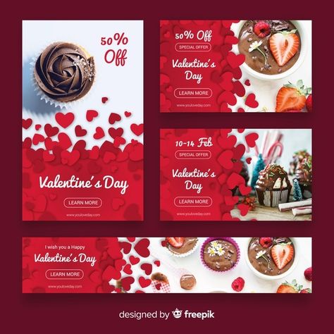 Valentine's day web banner collectio Pre... | Premium Vector #Freepik #vector #banner #heart #love #chocolate San Valentin Vector, Valentines Day Post, Print Design Template, Banner Online, Valentine Banner, Harry Potter Tumblr, Valentines Day Background, Valentine's Day Design, Website Banner