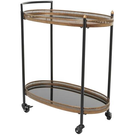 PRICES MAY VARY. TRADITIONAL THEME: A classic and timeless style and design for your traditional home setting MADE OF METAL: An oval-shaped rolling iron cart with black glass shelves BRASS AND BLACK POLISHED FINISH: Metal bar cart showcases a textured brass finish with black mirror glass OVAL BAR CART WITH CASTER WHEELS: Traditional portable 2-tier cart features smooth caster wheels with locking mechanism, mirror shelves with raised edges and curved handles for optimal transport LARGE SIZE: This Organisation, Portable Bar Cart, Glam Bar Cart, Velvet Seating, Mirrored Shelves, Shelves Bar, Brass Bar Cart, Bar Serving Cart, Rolling Bar Cart