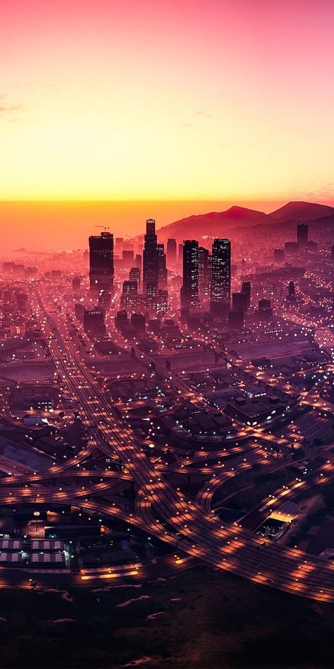 Los Santos, GTA V, cityscape, sunset, game Wallpaper #grandtheftautov #grandtheftautovwallpapers #grandtheftautovps4 #grandtheftautovvideogames #grandtheftautovonline #gta5 #rican #gaming #videogames Angeles, Santos, Los Angeles, Grand Theft Auto Artwork, 5 Outfits, Gta Sa, Gta San, Outfits Female, Reaction Pic