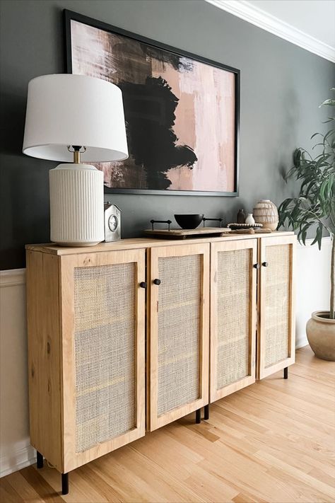 Cane dining room sideboard DIY project Sideboard Diy, Ikea Dining Room, Zimmer Diy, Ikea Dining, Sideboard Decor, Sideboards Living Room, Buffet Decor, Dining Room Sideboard, Ikea Ivar