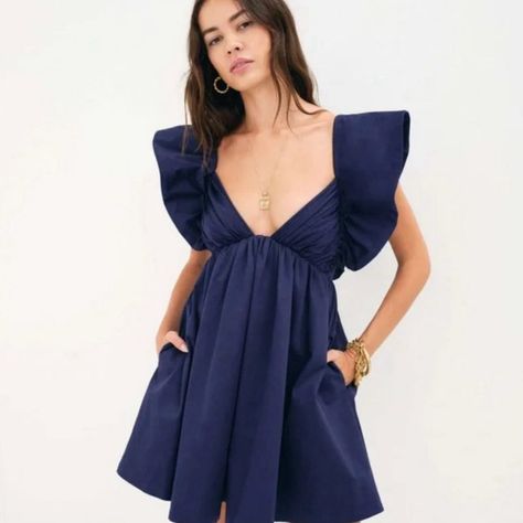 Clementine Is A Dreamy Mini Dress Featuring Cascading Ruffle Sleeves, Gathered Cups, Back Bodice Tie. For Love & Lemons Clementine Mini Dress Navy. ... Rush Dresses, Lemon Dress, Grad Dresses, Hoco Dresses, Love And Lemons, Cotton Viscose, Ruffle Sleeves, Mode Inspiration, For Love And Lemons