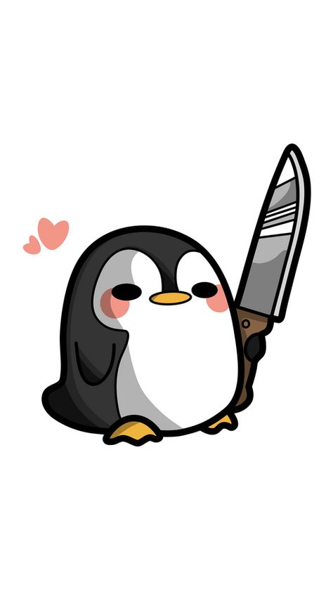 We have no doubts that everyone who sees this Cute Penguin with Knife Sticker thinks the creature is adorable, even though it can kill them with the knife it holds. What if it is one of Skipper's... Cute Animals With Knives Drawings, Penguin With Knife, Penguin Cartoon Drawing, Penguin Drawing Easy, Pinguin Drawing, Penguin Sketch, Knife Sticker, Penguin Wallpaper, Penguin Tattoo