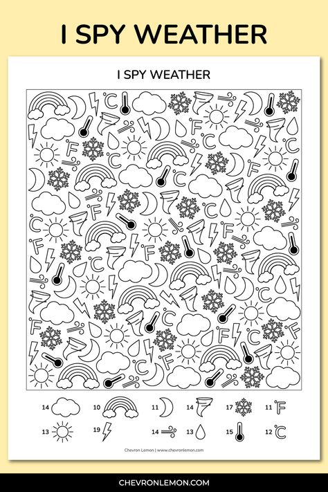 Free printable I spy weather Weather Bingo Free Printable, Weather Worksheets For Kindergarten Free Printable, Weather Printables Free, Free Weather Printables Preschool, Weather Coloring Pages Free Printable, Weather Games For Kids, Kindergarten Weather Activities, Weather Activities Preschool Printables Free, Weather Worksheets Preschool