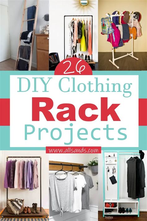 Space Saving Clothes Rack, Cheap Clothing Storage, Cheap Clothing Storage Ideas, Clothes Rack Bedroom Diy, Basement Hanging Clothes Storage, Portable Hanging Clothes Rack, Diy Clothes Hanging Rack Easy, Hanging Space In Small Bedroom, Hacks For Hanging Clothes