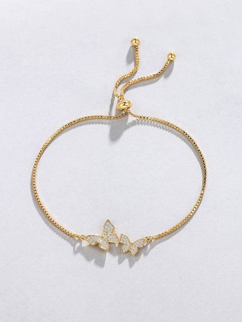 Yellow Gold Fashionable Collar  Copper   Embellished   Fashion Jewelry Gold Butterfly Bracelet, Gold Breslet For Women, Bracelet Ideas Simple, Gold Bracelet Simple, Butterfly Charm Bracelet, Surf Jewelry, Inexpensive Jewelry, Pretty Jewelry Necklaces, Gold Armband