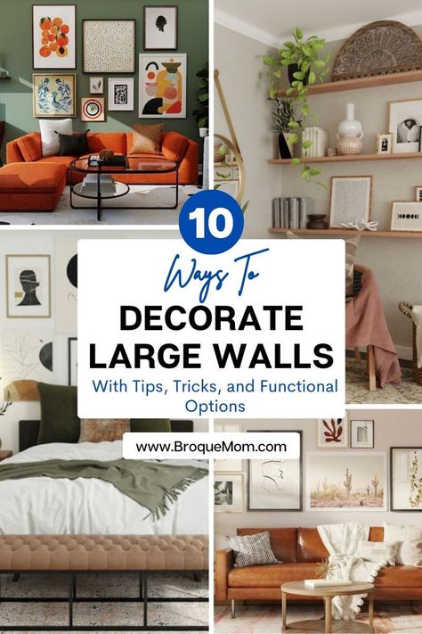 how to decorate a large wall beautifully White Statement Wall, Picture Sizes On Wall Living Room, Non Art Wall Decor, How To Place Pictures On Wall Ideas, Grouping Wall Art, How To Design Wall Decor, Bedroom Big Wall Decor Ideas, How To Decorate Big Walls, Modern Farmhouse Large Wall Decor