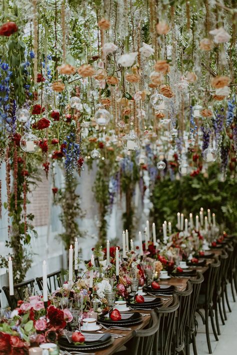 This Moody, Boho Secret Garden Micro Wedding Was A Flawless Floral Fantasy Large Wedding Decor, Magic Garden Wedding, Moody Wildflower Wedding, Whimsical Wedding Theme Romantic, Luxury Micro Wedding, Moody Maximalist Wedding, Secret Garden Prom, Whimsical Wedding Florals, Dark Spring Wedding