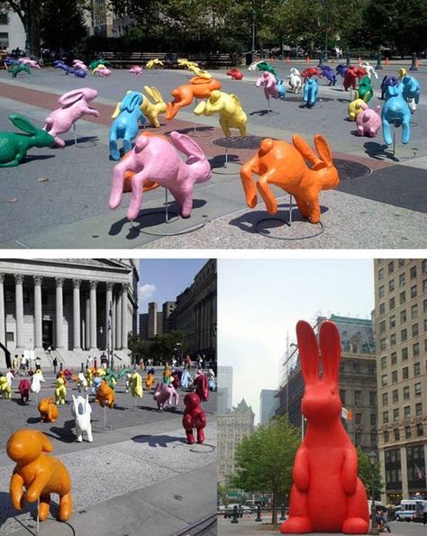 20 Creative Public Works of Art | Apartment Therapy. Sonia Bravia's "Play-Doh Bunnies" all over New York Art Installations, Art Branding, Instalation Art, Rabbit Sculpture, Public Artwork, Public Sculpture, Casa Patio, Rabbit Art, Bunny Art