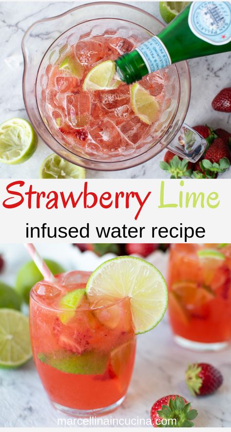 Infused Water, Lime Infused Water, Fruit Infused Water Recipes, Flavored Water Recipes, Lime Water, Lemon Detox Water, Lemon Diet, Strawberry Lime, Drink Recipes Nonalcoholic