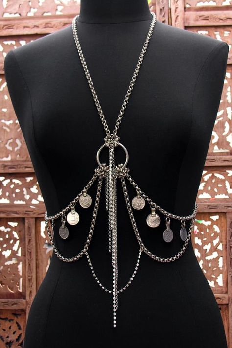 Body bling- tribal style Body Chain Plus Size, Beaded Body Jewelry, Beaded Harness, Beaded Body Chain, Chain Harness, Jitterbug, Body Chains, Body Chain Jewelry, Belly Dance Costumes