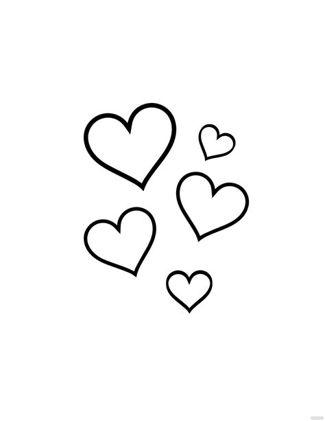 Cute Easy Heart Drawings, Love Hearts Drawings, Heart Shapes Drawing, Small Shapes Drawing, Cute Heart Drawings Easy, Small Heart Stencil, Mini Heart Drawing, Different Hearts Drawing, Small Heart Tattoo Stencil