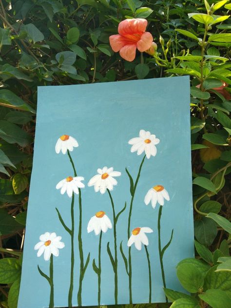 Daisy Flower Canvas Painting, Daisy Flower Watercolor Painting, Pastel Acrylic Painting Aesthetic, Diy Daisy Painting, Acrylic Paint Flowers Easy, Daisy Painting Acrylic Easy, Oil Painting Flowers Easy, Flower Painting Easy Acrylic, Easy Plant Painting Acrylic