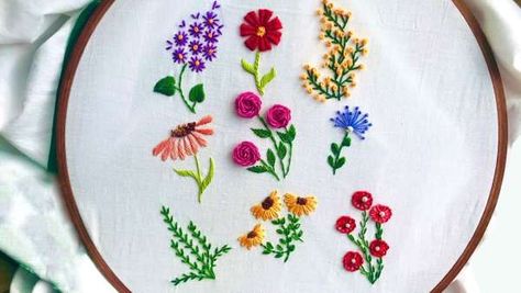 This tutorial is for small hand embroidered flowers, the tutorial is not in English but it is still mesmerizing to watch it. Embroidery originated in China and the Near East and is still practiced across the world. It dates back … Read More... Small Flower Pattern Design, Embroidery Flowers Small, Small Flower Embroidery Patterns, How To Embroider Small Flowers, Small Embroidery Flowers, Embroidery Stitches Flowers, Hand Embroidery Flower Designs, Amazing Embroidery, Hand Embroidered Flowers