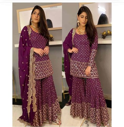 Mirror Work Fabric, Wedding Sharara, Anarkali Suits Designer, Bollywood Suits, Salwar Suits Party Wear, Sharara Gharara, Gown Design, Sharara Suit, Party Wear Lehenga