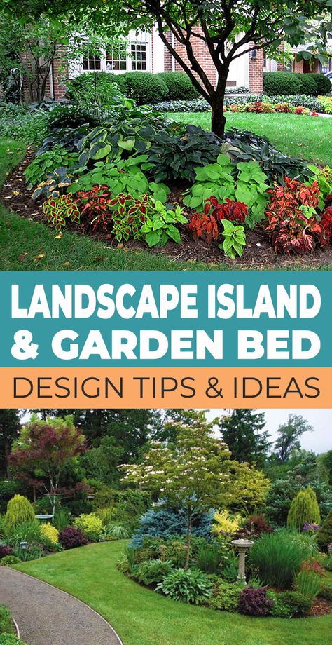 Here are some great landscape island ideas and some tips on how to design an island garden bed for your front or back yard! Front Yard Landscaping Island, Landscape Island Ideas, Island Garden Bed, Garden Bed Design, Landscape Island, Design A Garden, Yard Remodel, Island Garden, Front Yard Garden Design