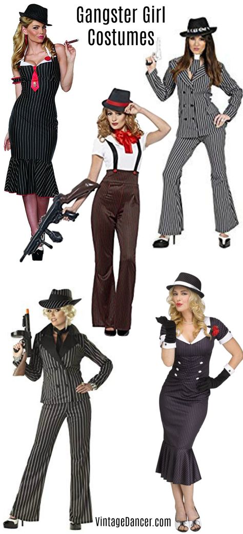 Gangster costume, gangster outfit ideas, female gangster outfits, women's gangster outfits, gangster girl costumes at Vintagedancer.com Female Gangster Outfit, Female Gangster, Mafia Dress, Gangster Outfit, Gangster Costumes, Mafia Gangster, Hairstyle Trends, New Hairstyle, Dress Ideas