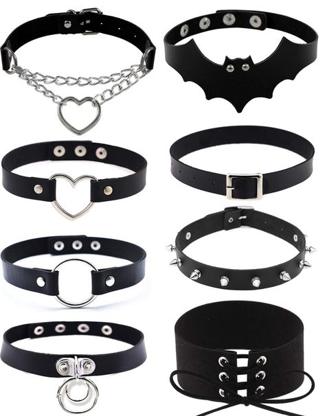 PRICES MAY VARY. 🔥 Punk Choker Necklace Set 🔥 :you will get 8pcs different Black Leather Chokers. Goth Punk Collar Choker in different styles ,o-Ring Choker, Heart Rivets Choker , Rock Studded Rivets Choker, Meet Your Different Needs. 🔥 Classic Gothi Chokers 🔥 : Gothi Ccollar Necklace, Sexy And Cool.With Delicate And Classic Vintage Design,It Is Suitable For Any Style Of Clothing,And Make You Stand Out In The Crowd. 🔥 Materials 🔥 :These Fashion Short Choker Necklaces Are Made Of Vegan Pu L Kalung Choker, Emo Jewelry, Estilo Emo, O Ring Choker, Black Leather Choker, Mode Grunge, Goth Accessories, Edgy Jewelry, Leather Choker Necklace