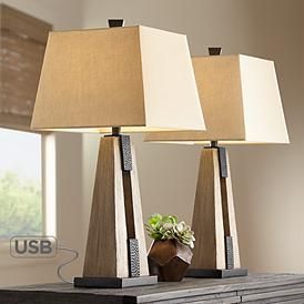 Mitchell Tapering Column USB Table Lamps Set of 2 Farmhouse Table Lamps, Farmhouse Lamps, Modern Rustic Farmhouse, Rustic Farmhouse Table, Rustic Table Lamps, Usb Lamp, Modern Farmhouse Table, Lamp Makeover, Bedside Night Stands