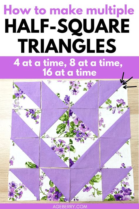 Triangle Quilt Tutorials, Sewing For Dummies, Half Square Triangle Quilts Pattern, Sewing Tutorials Bags, Crochet Edges, Triangle Quilt Pattern, Strip Piecing, Quilt Blocks Easy, Fingerless Gloves Crochet Pattern