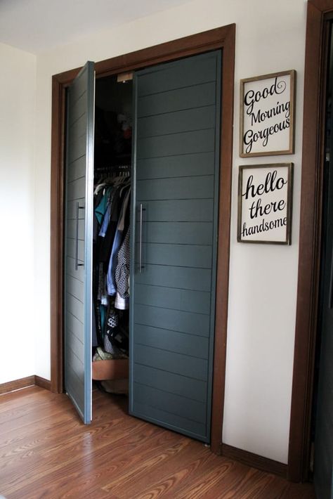 French Doors, Doors, French Closet, French Closet Doors, Faux Shiplap, Bifold Doors, Closet Doors, Outdoor Decor, Closet