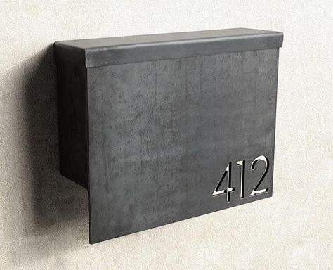 MB1 Modern Mailbox with Address Numbers (on 1/4-inch-thick steel plate) by Austin-based Steel House Manufacturing Signage Design, Custom Mailboxes, Modern Mailbox, Casa Loft, Wayfinding Signage, Post Box, Google Lens, Steel House, Metal Letters