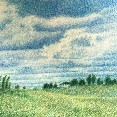 Landscape Drawing Pencil Colour, Pencil Colored Drawings, Color Pencil Beginner, Landscape Drawing Colored Pencil, Color Pencils Draw, Color Pencil Drawing Landscape, Color Pencil Landscape Drawing, Pencil Color Landscape, Cute Colored Pencil Drawings