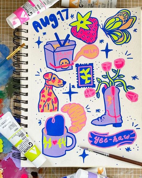 Sketchbook Ideas Paint, What To Draw With Paint Markers, Posca Markers Drawing Ideas Easy, Random Sketchbook Ideas, Graphic Marker Art, Watercolor Markers Art, Marker Art Inspiration, Posca Drawing Ideas Simple, Posca Drawing Ideas Aesthetic