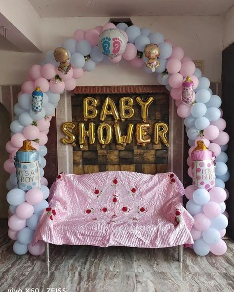 latest birthday balloon decorations at home ideas Birthday Balloon Decorations At Home, Balloon Decorations At Home, Simple Baby Shower Decorations, Baby Shower Gender Reveal Cake, Birthday Celebration Ideas, Indian Baby Shower Decorations, Baby Shower Hamper, Baby Birthday Party Theme, Indian Baby Showers