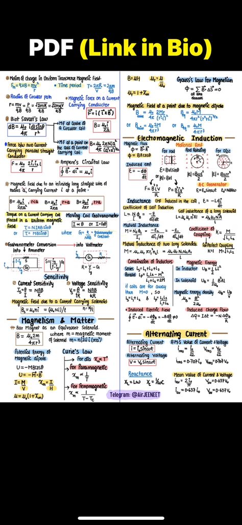 Electromagnetic Induction Notes, Neet Notes Physics, Class 11 Physics Notes, Chem Notes, Physics Formula, Neet Notes, Learn Physics, Physics Formulas, Electromagnetic Induction