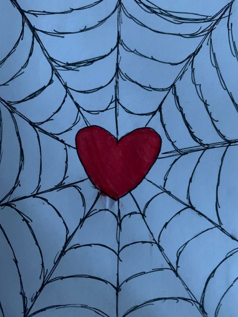 Easy Doodles Spiderman, How To Draw Spider Web Heart, Heart With Spider Web, How To Draw A Spider Web Heart, Spiderweb Heart Drawing, Easy Spiderweb Drawing, Spider Heart Drawing, Spider Wed Drawings Easy, Spiderman Heart Web