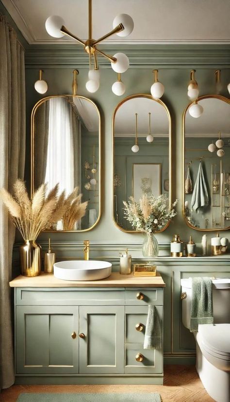 15+ Gorgeous Sage Green Bathroom Ideas to Transform Your Space 63 Sage Green Shower Room, Sage White Bathroom, Sage Green Western Bathroom, Sage And Gold Bathroom Ideas, Bathroom Forest Green, Green Guest Bathroom Ideas, Cream Green Bathroom, Light Green Powder Room, Green Theme House